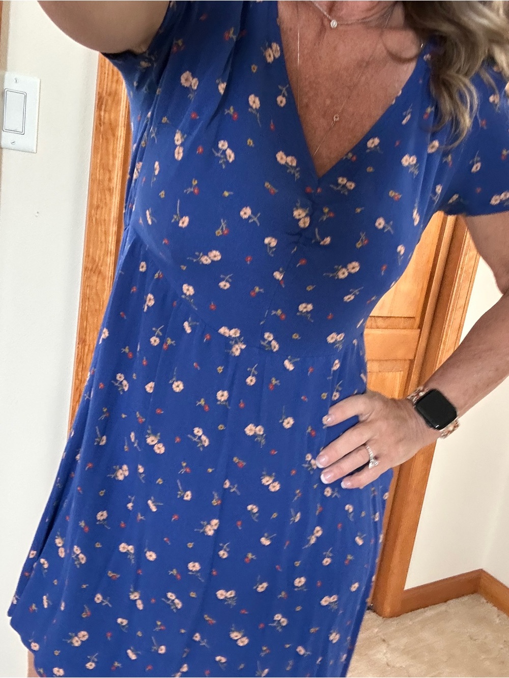 American Eagle Outfitters Royal Blue Floral Midi Dress- Small